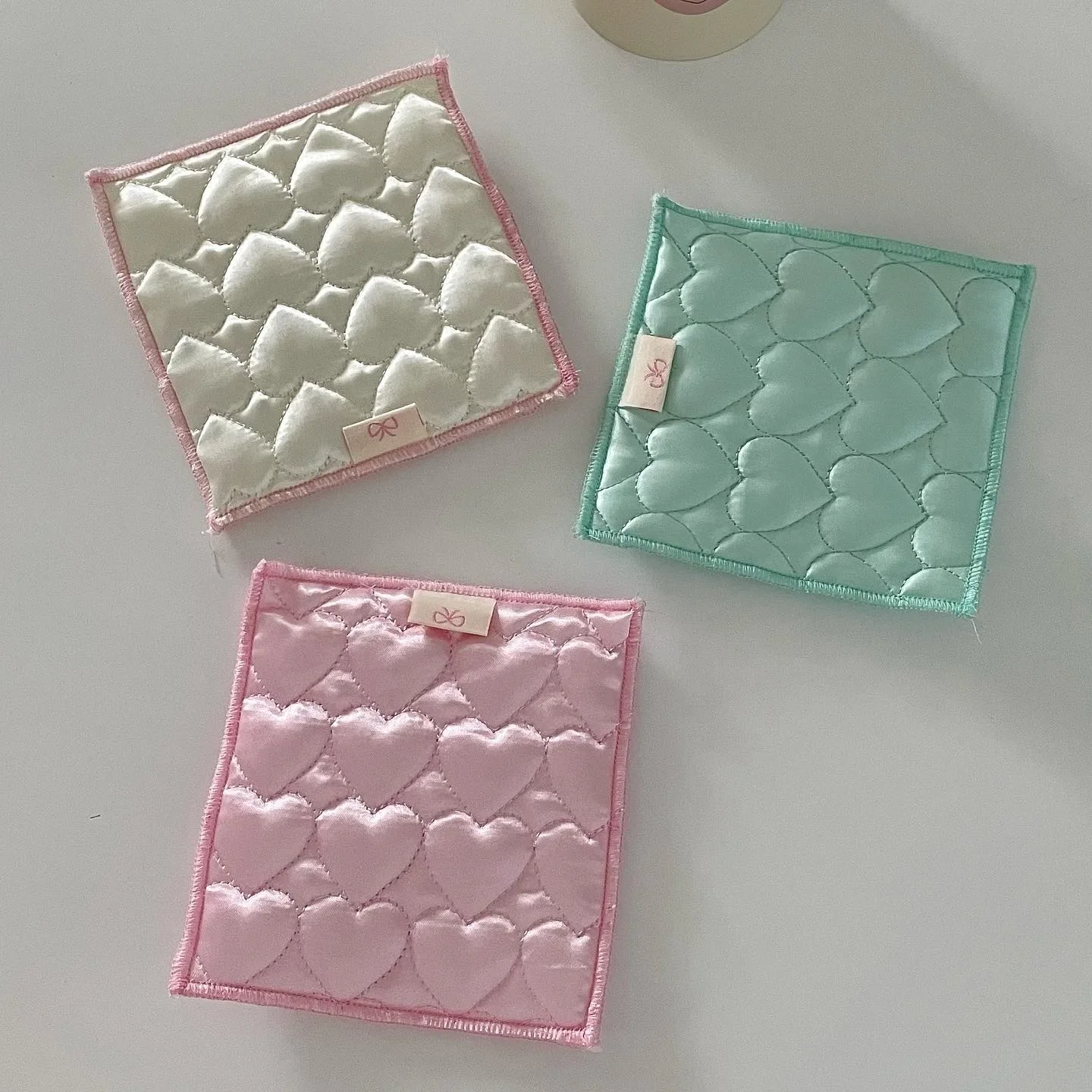 Lovely Korean INS Heart Bubble Quilting Satin Cotton Core Coaster Kawaii Girl Cup Heat Insulation Mat Photo Prop Desk Decoration