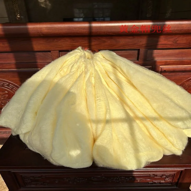 300g Natural Gold 100% Mulberry Silk Mulberry Doupion Silk Raw Fiber