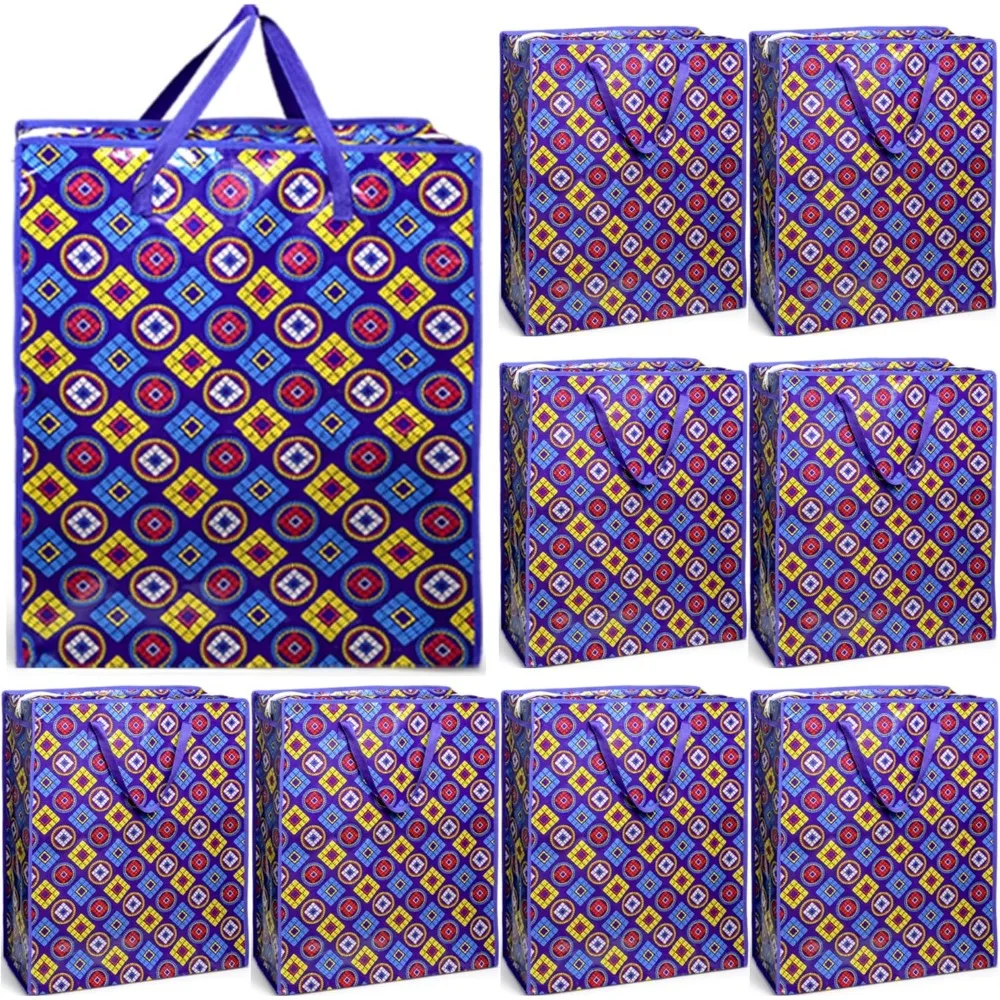 

9 pieces extra large moving bags, 90 l heavy duty storage tote with zipper carrying handle, plastic laundry clothes packing bags
