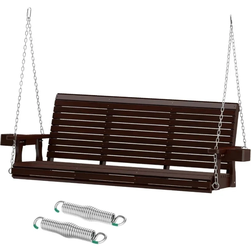3 Seater Wooden Outdoor Porch Swing with 22 Deep Seat Heavy Duty 880 Lbs Capacity Brown Patio Swing Bench for Backyard Garden 5