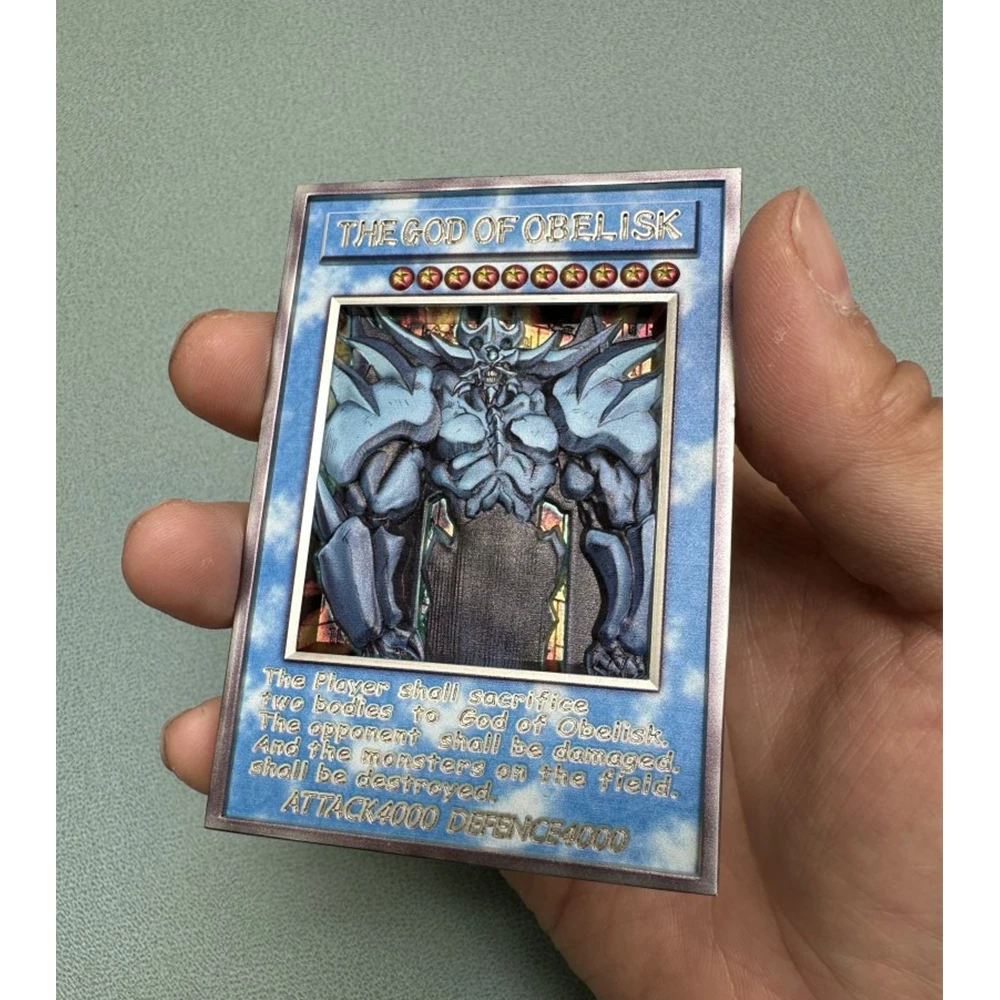 Yu-Gi-Oh DIY بطاقة معدنية محلية الصنع قابلة للجمع Slifer the Sky Dragon Obelisk the Tormentor منحوتة الإغاثة بريق الصبي هدية عيد الميلاد