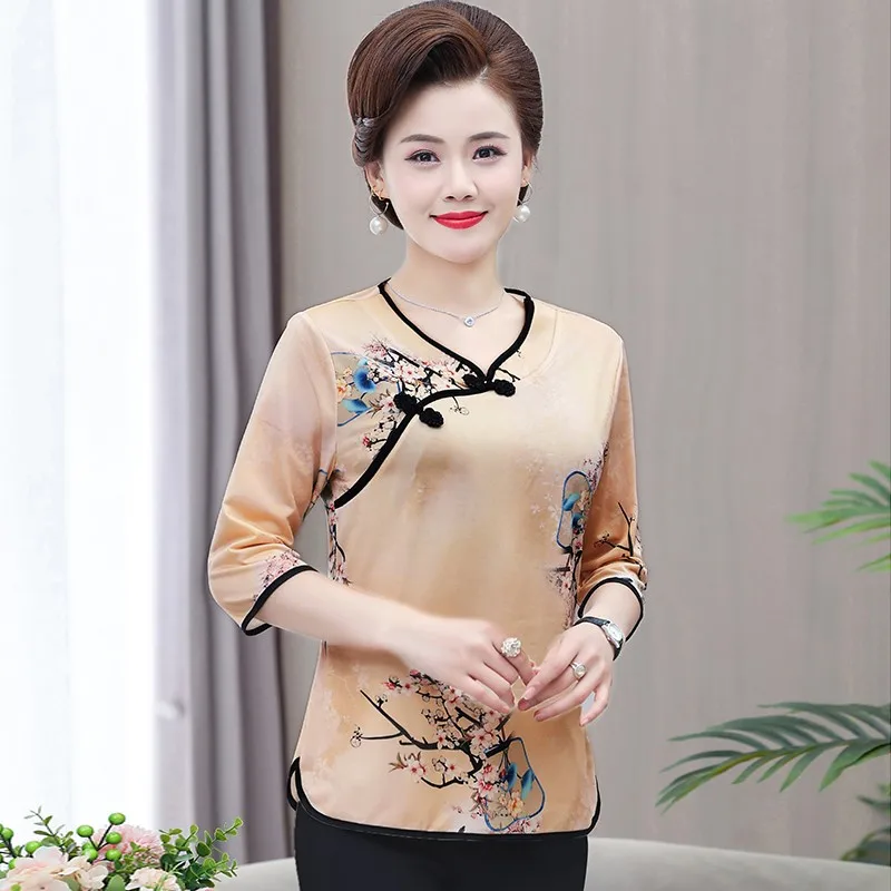 Vintage Women Summer Half Sleeve Shirts Retro Buckle Pullovers Female Clothes Casual Blouse Asian Style top