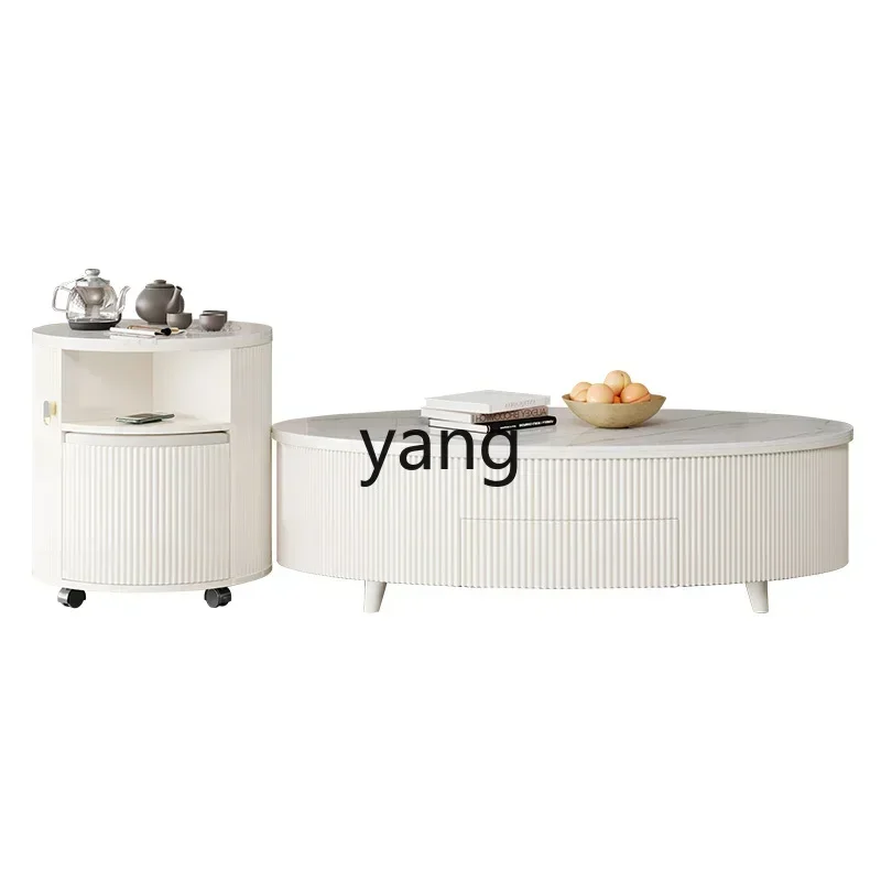 

CX light luxury modern living room household kung fu tea table integrated rock slab lifting coffee table combination