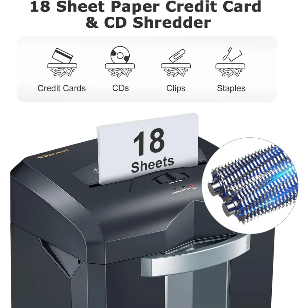 Paper Shredder, 18-Sheet 60-Minutes Shredder for Office Heavy Duty Cross-Cut Shredder