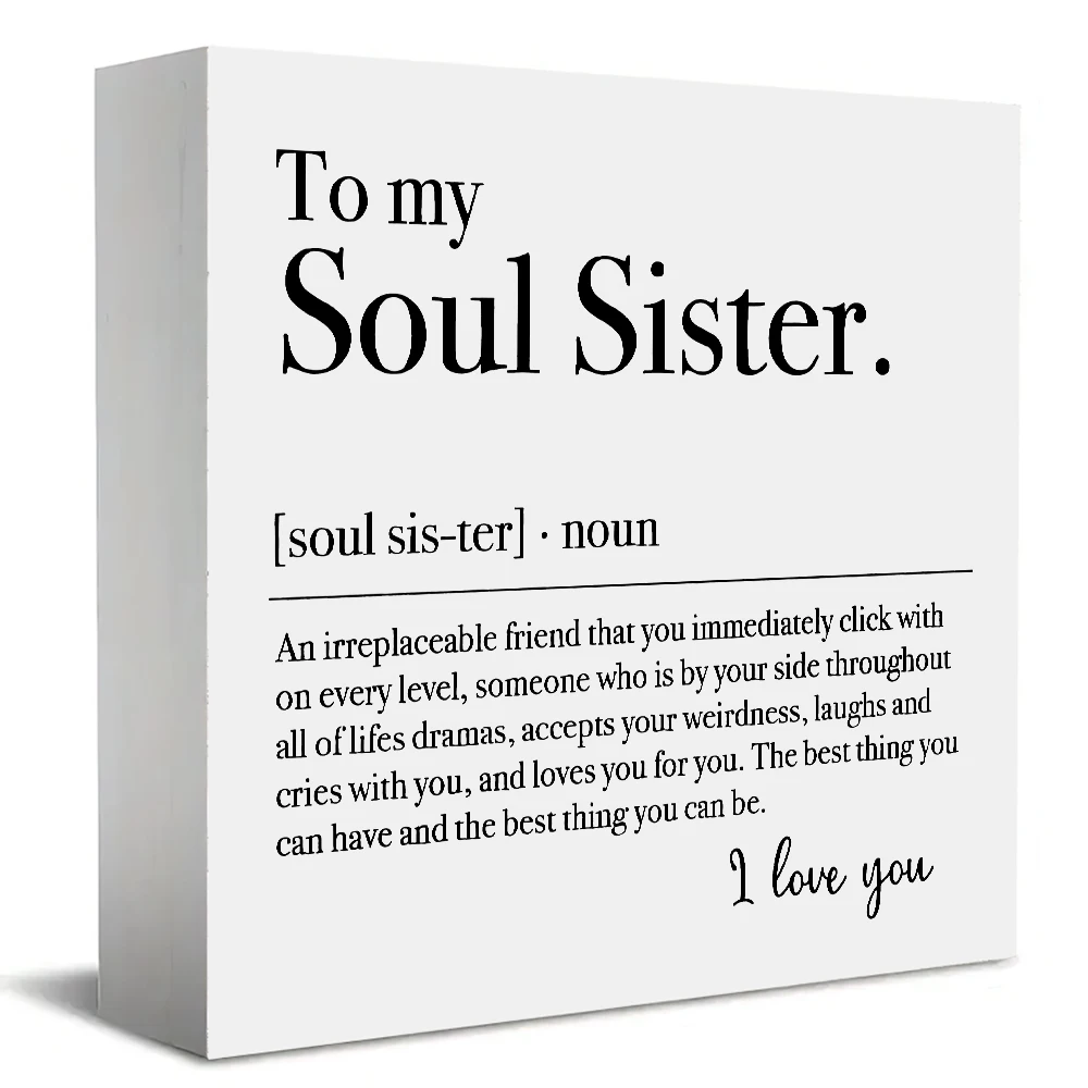 1PC Soul Sister Definition Decorative Wooden Box Sign – Inspirational Gift for Soul Sisters, Perfect Rustic Desk Decor for Women