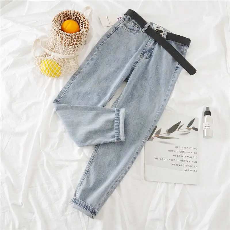 Celana Jeans Wanita Model Harem High Waist Wide Leg Straight Cut, Longgar, Panjang 9/10, Warna Biru Denim, Gaya Korea, Terbaru 2023...