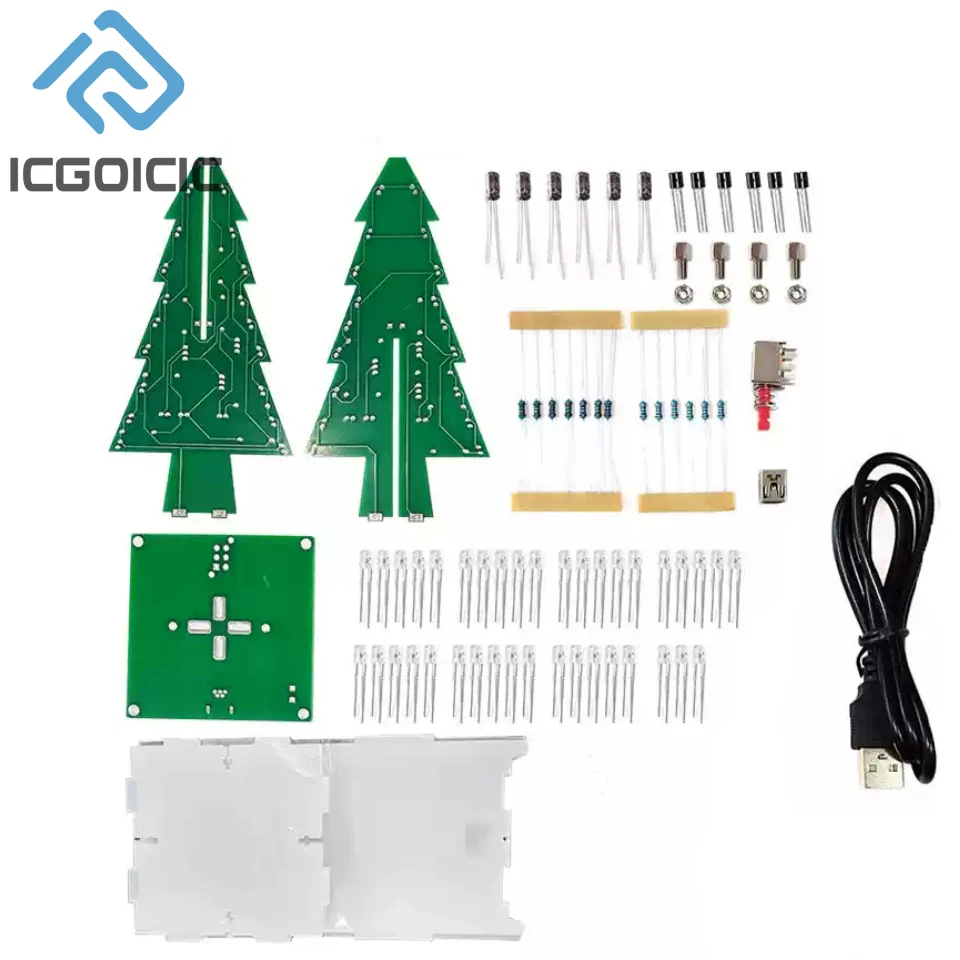 3D Christmas Tree LED DIY Kit Red/Green/Yellow LED Flash Circuit Kit Electronic Fun Suite