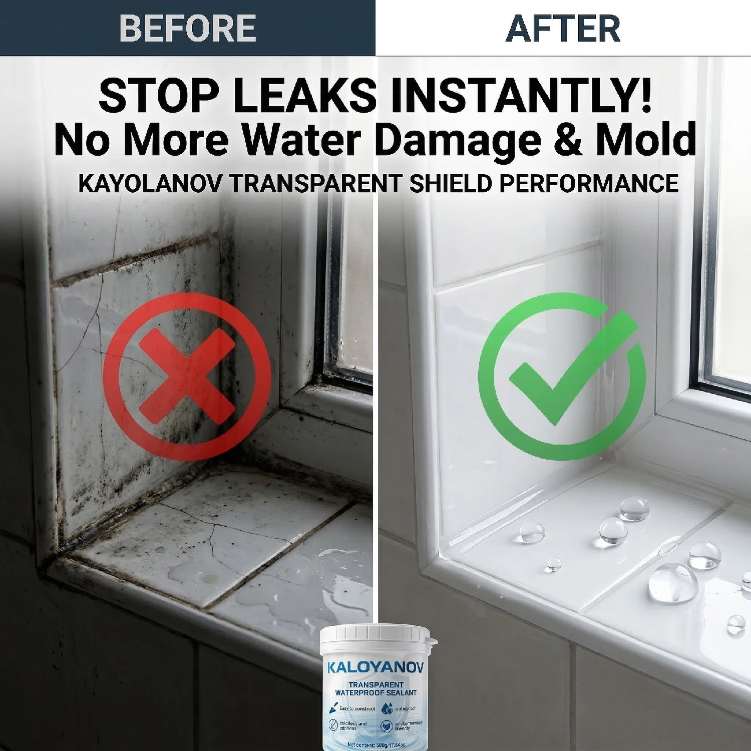 KALOYANOV Clear Waterproof Sealant Liquid, Invisible Anti-Leak Repair Coating for Roof, Bathroom Tile & Wall with A Brush (500g)