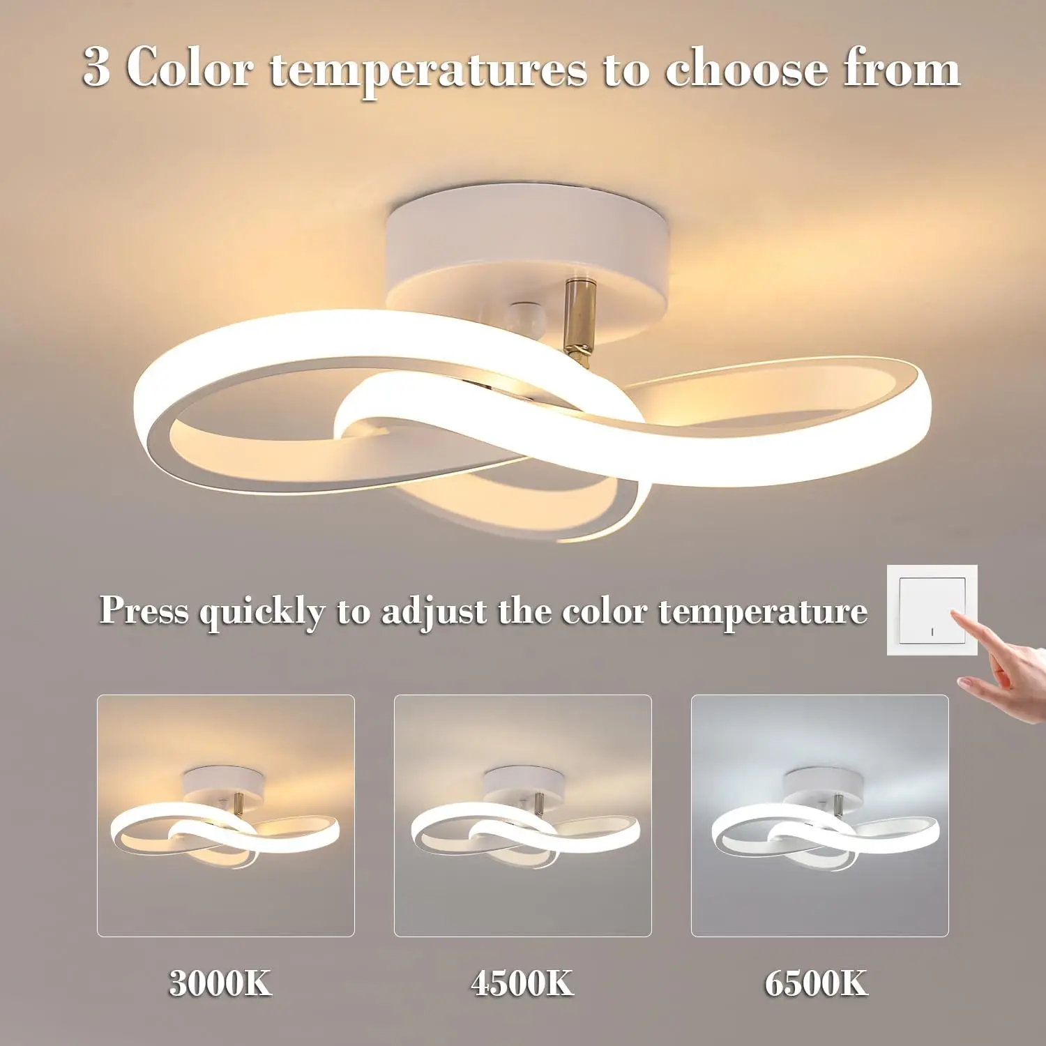 LED Ceiling Light, Modern Ceiling Lamp 20W 2200LM White Ceiling Lamp for Kitchen, Hallway, Bedroom, Switch Control