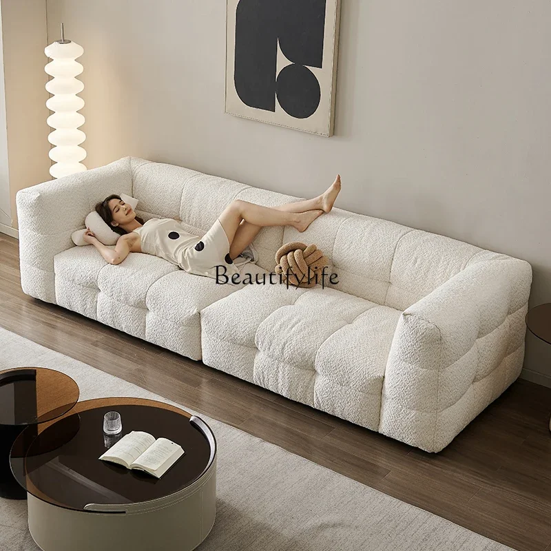 Cream wind sofa straight row modern simple lamb wool tofu sofa