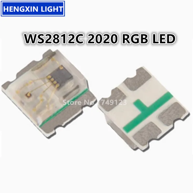 WS2812C 2020 RGB SMD LED, 5V Built-in IC Programmable, Small Current 5MA 4-PIn Lamp Beads