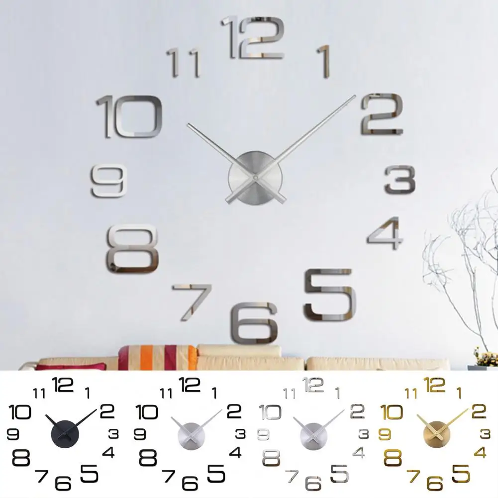 Mute Clock  Practical Large Numbers Adhesive  Unframed Wall Sticker Clock Living Room Decor