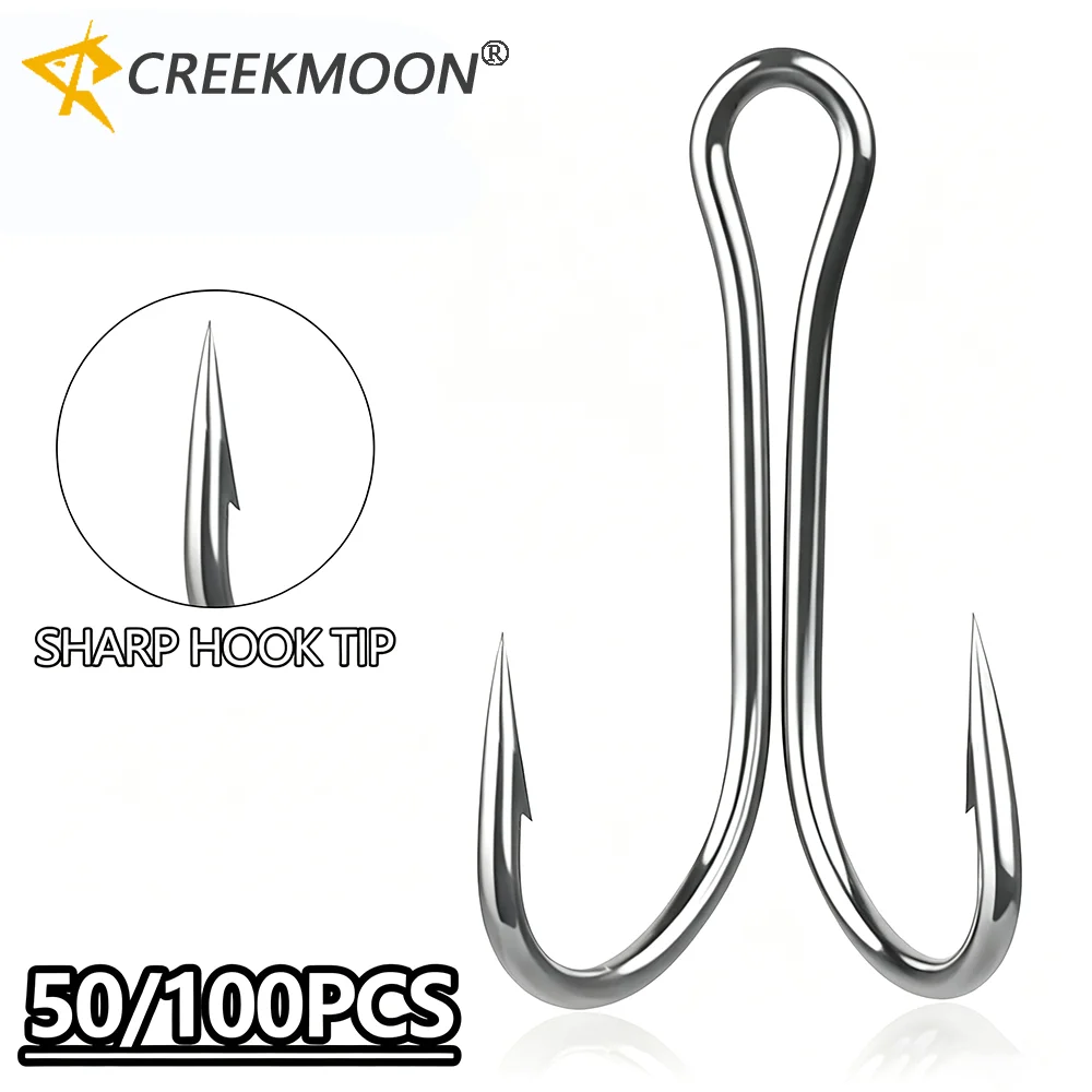 50pcs High Carbon Steel Fishing Double-Ended Anchor Hook Set - Duple Hooks Multi-Layer Black Nickel Plated, Sharp Barbed Hooks