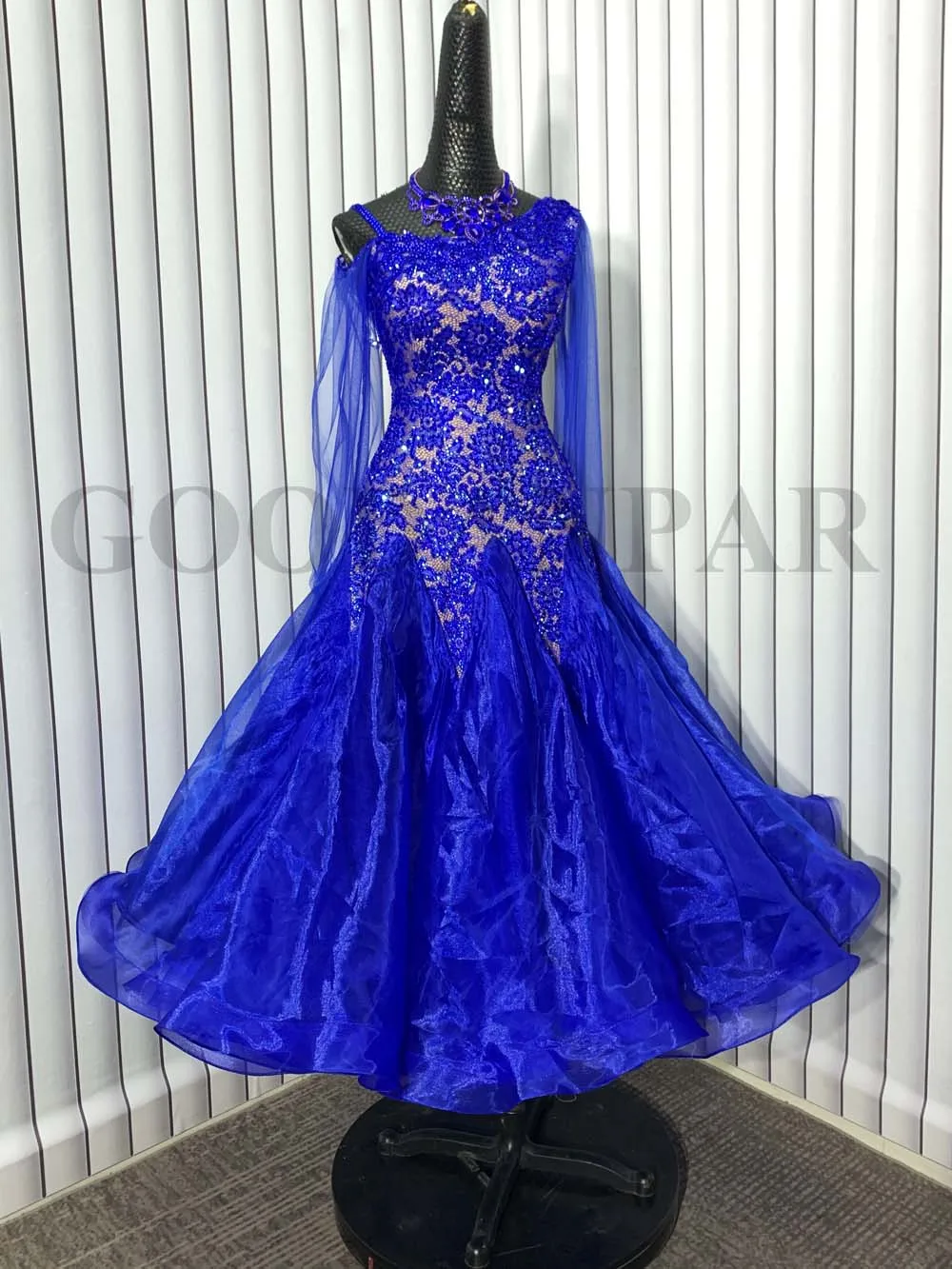 Nouvelle robe de danse de salon robe de danse Standard Costume en dentelle bleue robe de danse de salon vêtements de danse de salon GOODANPAR