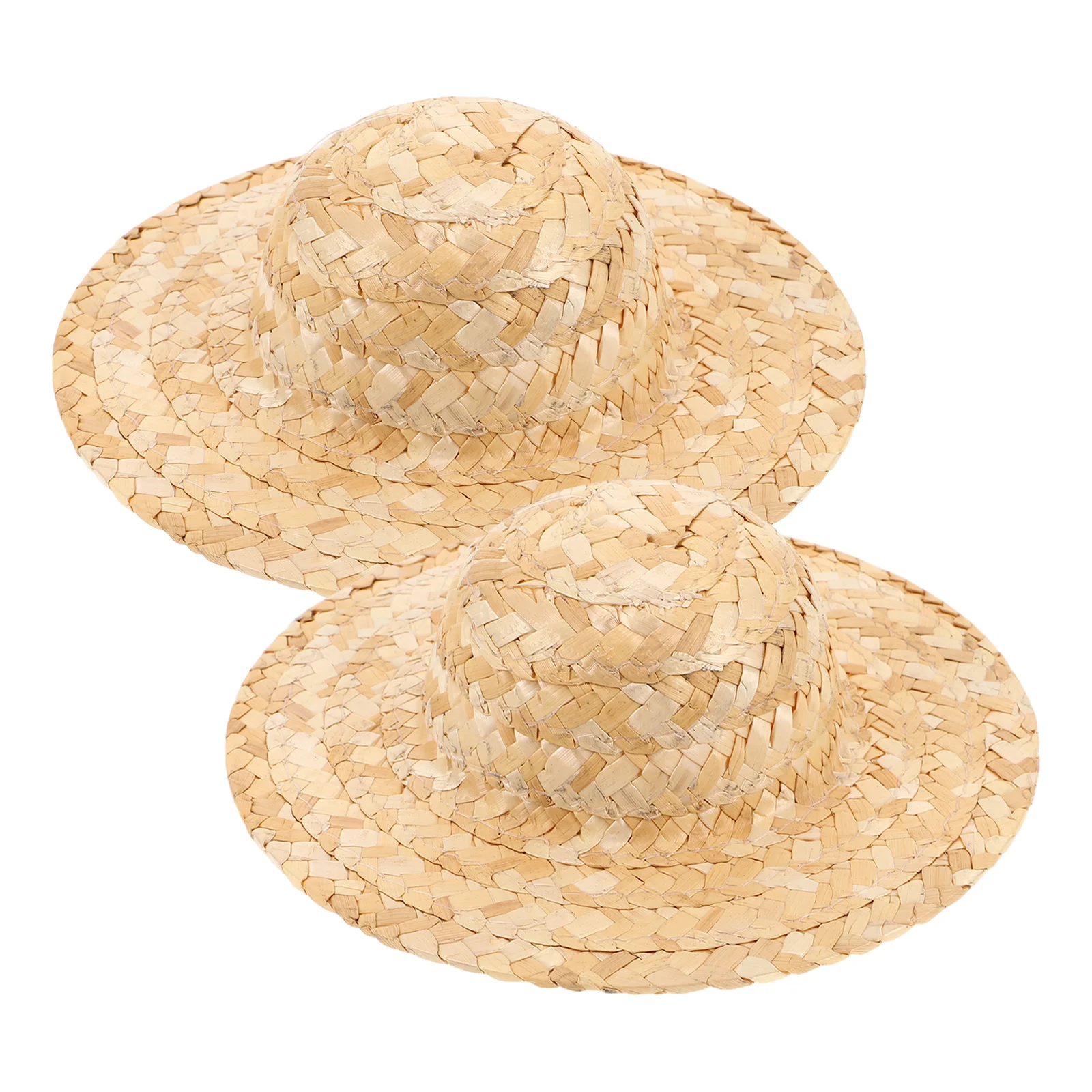 2 szt. Miniaturowe kapelusze słomkowe - naturalne kapelusze tkane ręcznie do dekoracji domku dla lalek DIY, kreatywne ozdoby świąteczne, mała meksykańska fiesta