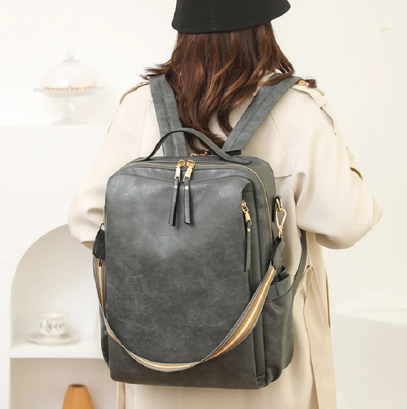 

2026 New Women's Business Laptop School Bag Soft Leather Large Capacity Double Zipper Shoulder Bags Totes Travel Backpacks