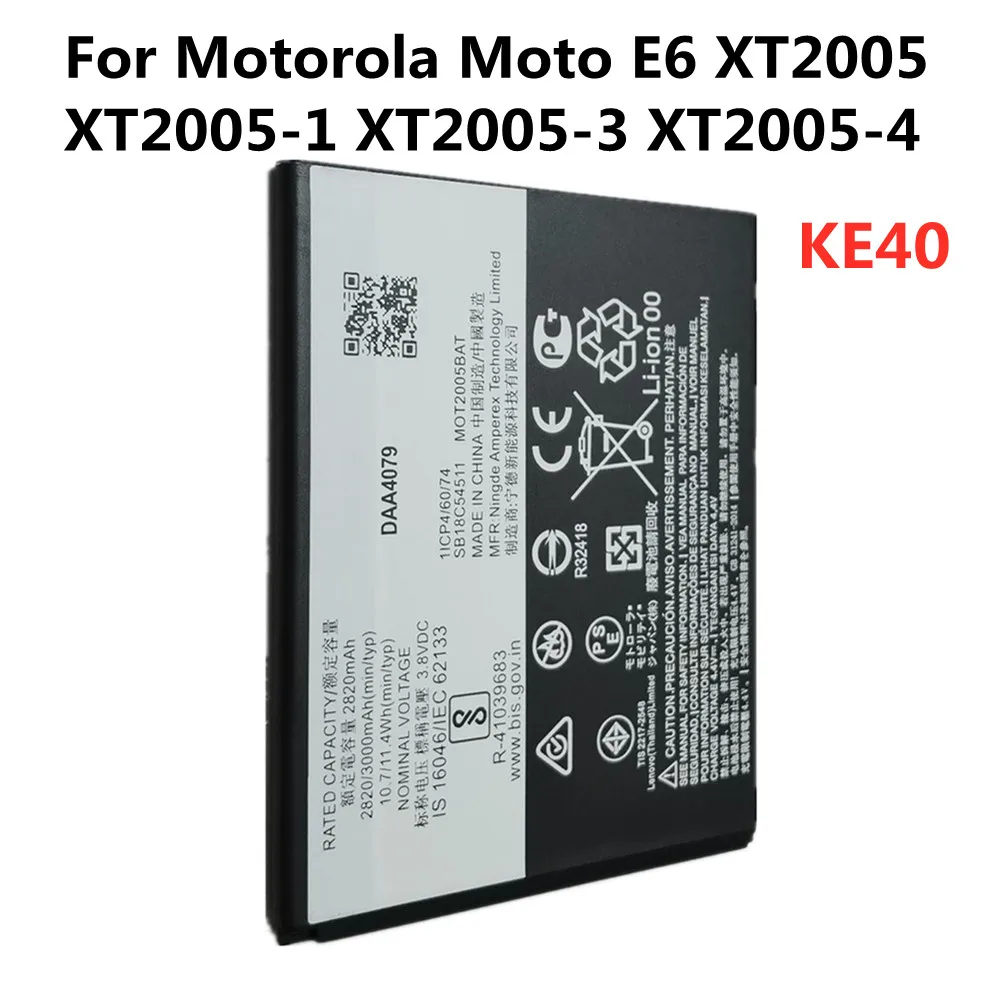 

High Quality KE40 3000mAh Mobile Phone Replacement Battery For Motorola Moto E6 XT2005 XT2005-1/3/4 Replacement Battery