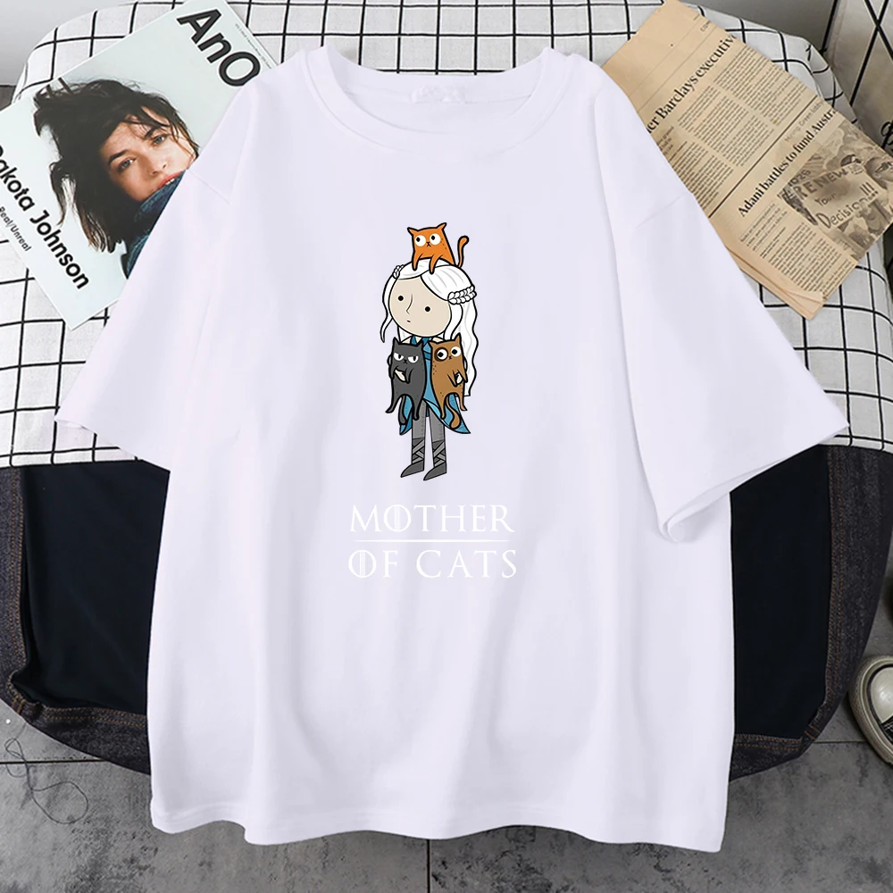 Cartoons Mother Of Cats Printing Mens T-Shirt Vintage Large Size Tshirts Sports Cotton Clothes Comfortable Basic Male T-Shirt