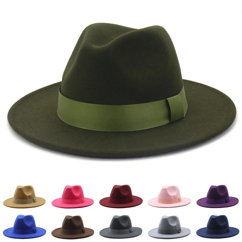 

Fedora Hats Women Men Belt Trilby Caps Wool Wide Brim Solid Color Fedoras Jazz Hat Lady Derby Panama Cap Felt blower hat