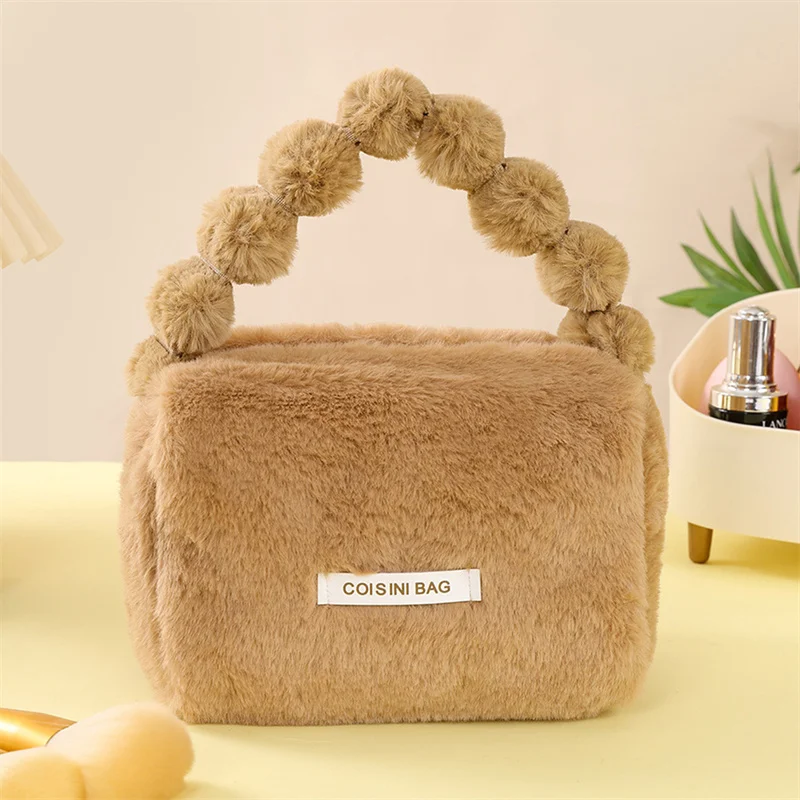 Makeup Bag Cute Plush Soft Women Travel Skincare Product Storage Packet Travel Cosmetics Fashion Zipper Portable Storage Bags