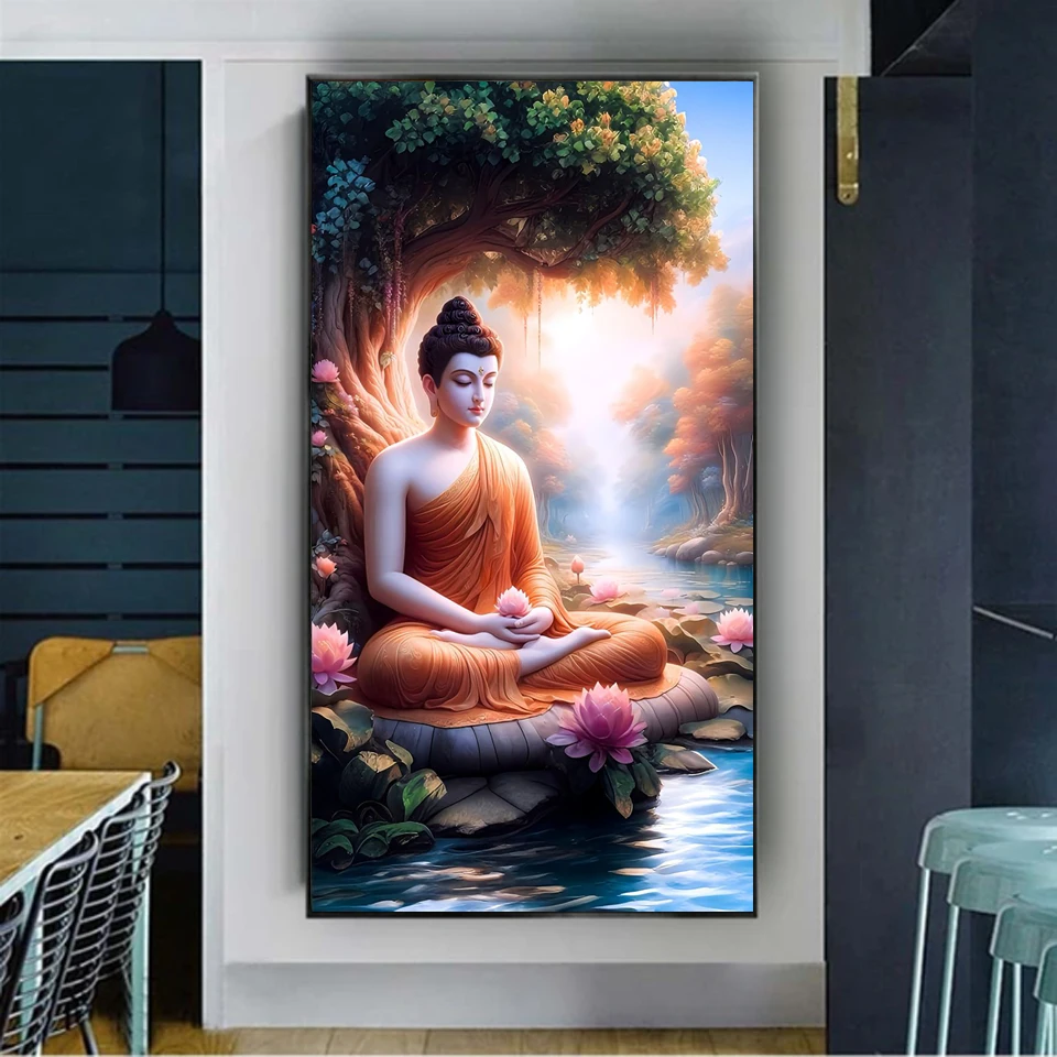 Large Size Buddha Lotus Flower Diamond Art Painting New Arrival Diamond Mosaic Full Sqaure Round Aurora Religious Home Decor