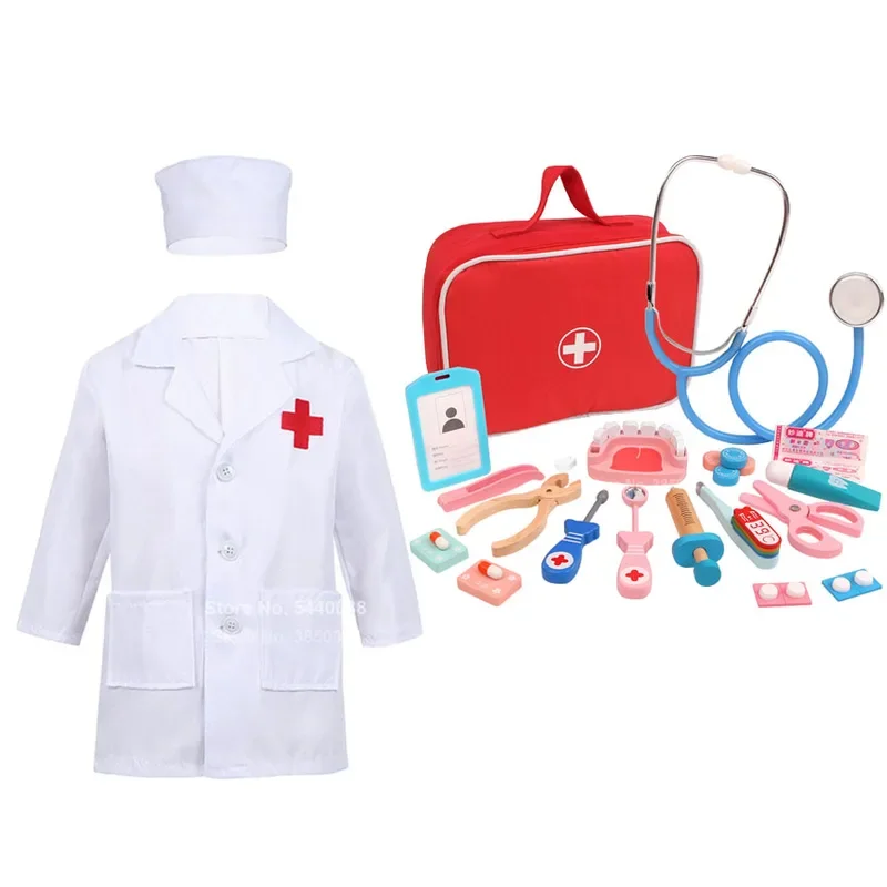 Kids Cosplay Costumes Veterinary Spa Surgical Uniform for Baby Boy Girls with Simulate Toys Early Education Halloween Party Set