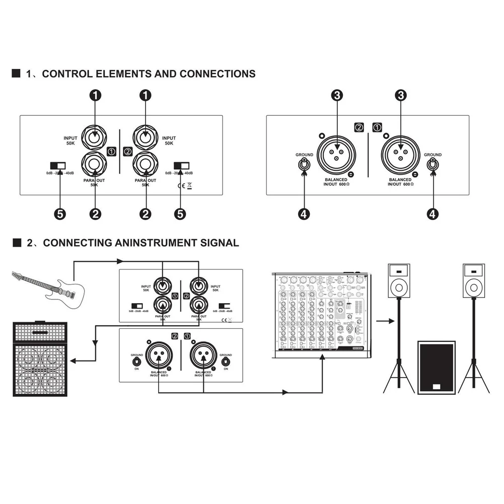 DI-2 Audio Isolator Passive Audio DI Box Audio Noise Canceller Guitar Isolator Resistor Anti-Noise Audio Converter