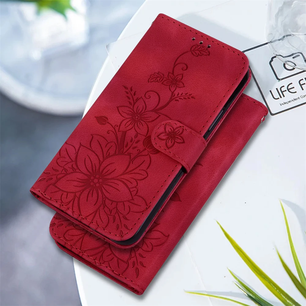 Leather Case For Motorola MOTO Edge 40 20 30 S30 X30 Pro Fusion Lite Plus 2022 lily Flower Magnet Card Slot Flip Book Case Cover