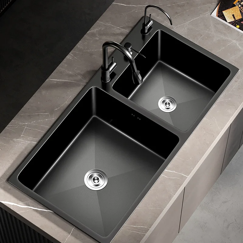 Nano Black Large Undermount Multi Function Double Bowl Modern Smart Stainless Steel Kitchen Sink