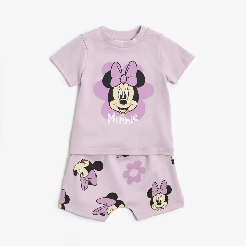 Cute Disney Baby Girl Clothes Sets Summer Minnie Mouse Printed Tshirt + Shorts 0-4Years Toddler Boy Outfits