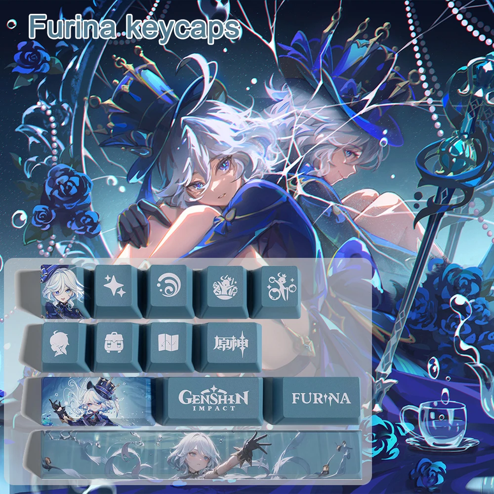 Genshin Impact Keycaps For Mechanical Keyboards Furina OEM Profile Five-sided Sublimation 13-key Mini Set PBT Material Keycaps
