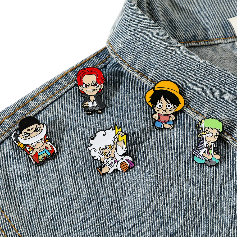 5 Broches Personalizados de Personajes de One Piece: Luffy, Zoro, Shanks, Pin de Esmalte, Insignia Metálica, Joyería, Accesorios para Mochilas y Ropa, Regalo