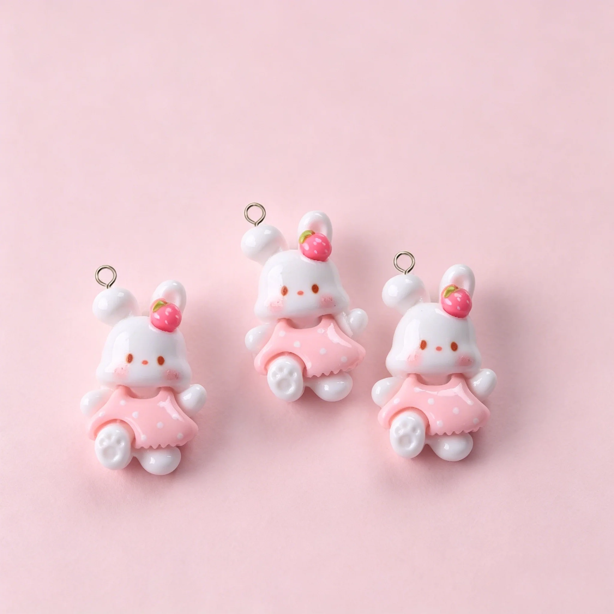 10pcs Strawberry Rabbit Resin Charms, Flatback Pendants for DIY Earring, Bracelet & Keychain Projects