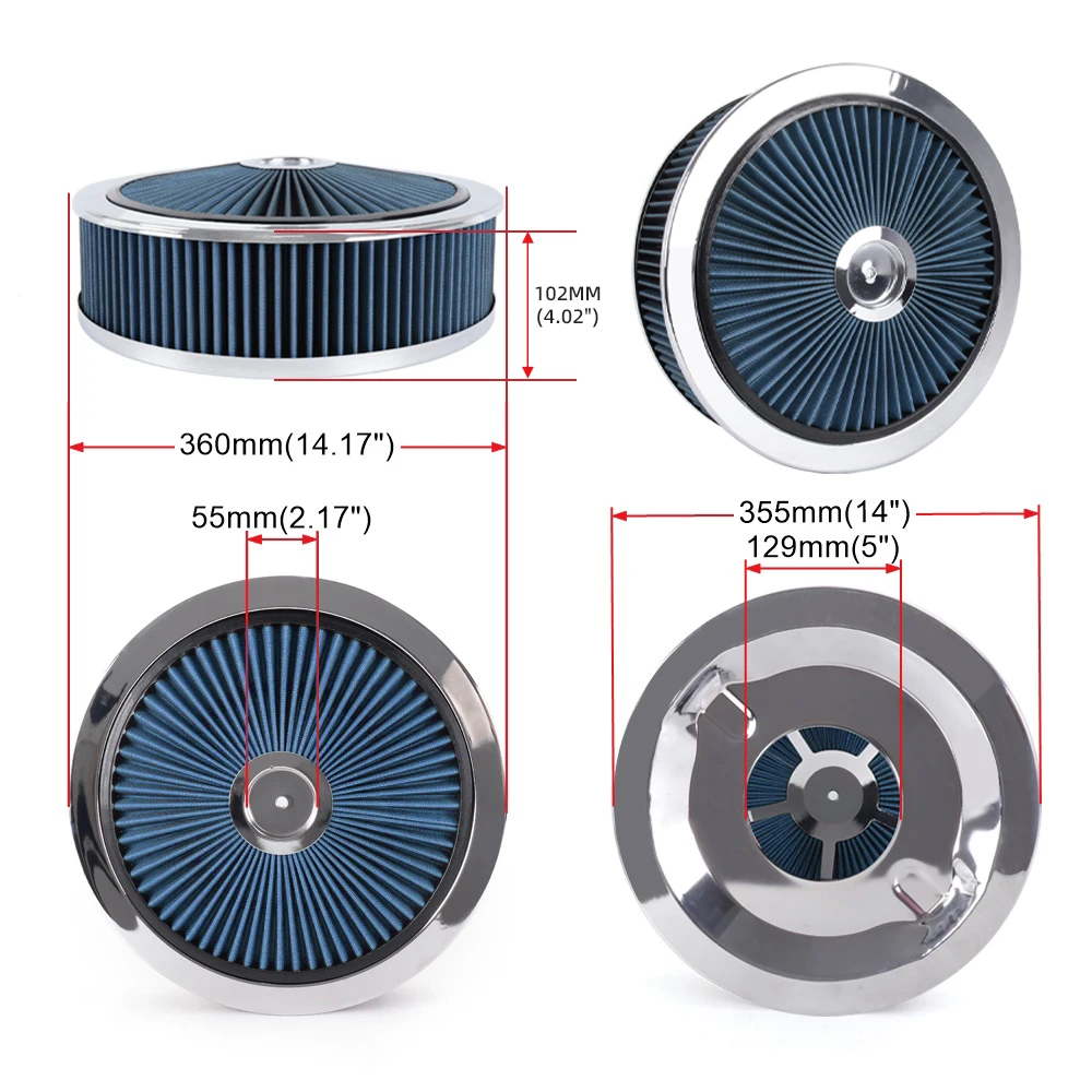 RASTP-14" x 4" wasbaar rond Super Flow Thru luchtfilter voor 5-1/8 carb-hals OFI177