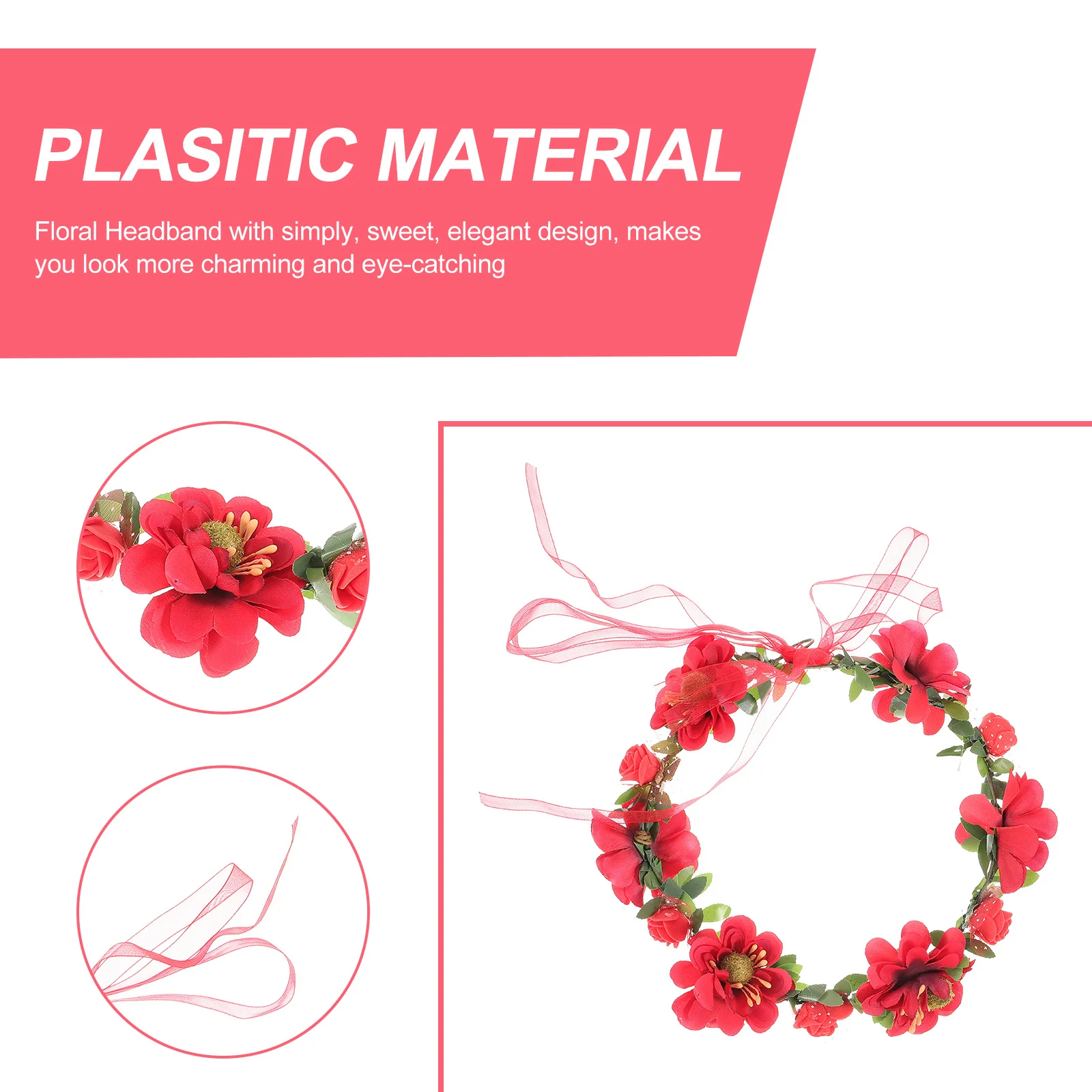 زهرة حمراء هيرباند البوهيمي الأزهار تاج قابل للتعديل أغطية الرأس للتصوير الفوتوغرافي الزفاف إكليل الزهور