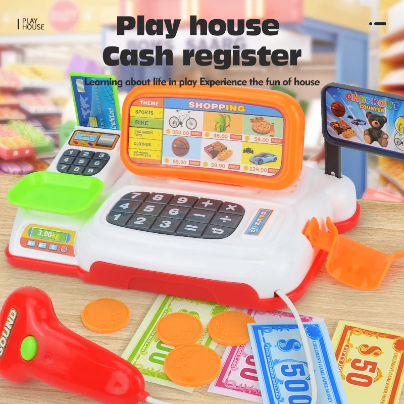 Simulation Cartoon Supermarket Cash Register Toy Home Appliance Series Children Play Home Electric Lighting Sound Register