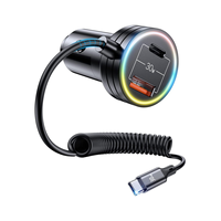 60W Car Charger Mini USB with 1.2M Quick Type C Cable, 3 Ports Car Charger with 30W PD3.0 QC 3