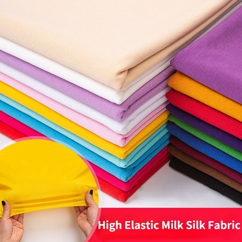 High Elastic Knitted Milk Silk Spandex Fabric Performance Dance Dress Sofa Chair Cover Solid Color Cloth 170cm*50cm