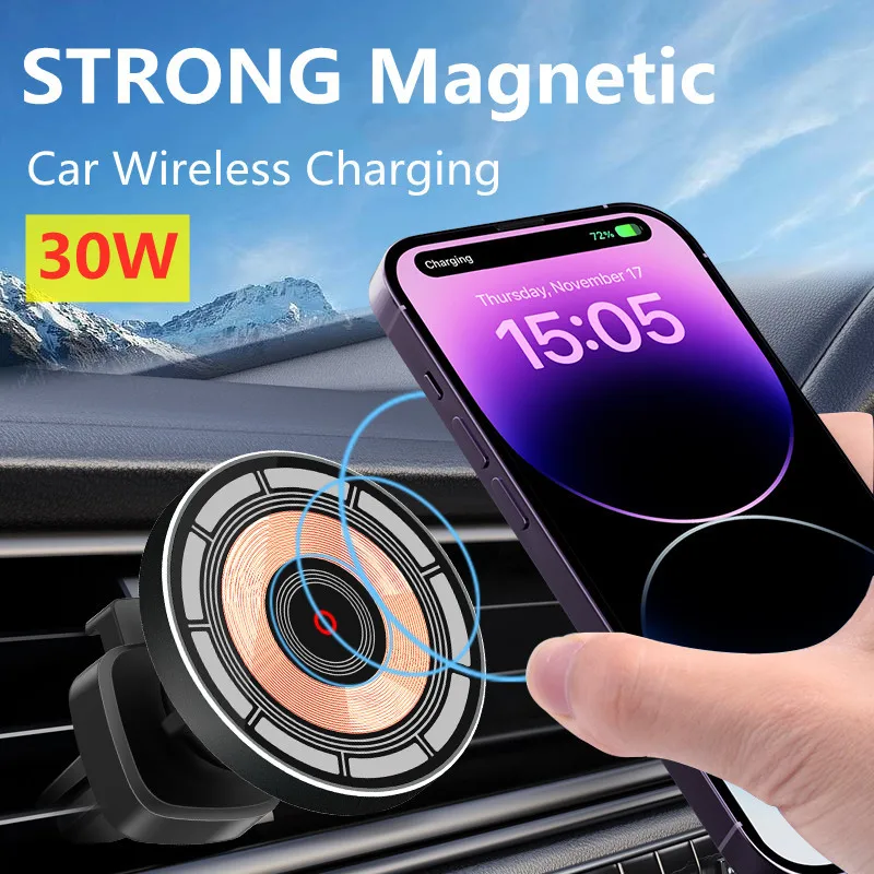 

30W Magnetic Car Wireless Charger Air Vent Car Phone Holder Stand for iPhone 14 13 12 Pro Max Car Mount Fast Charging Station