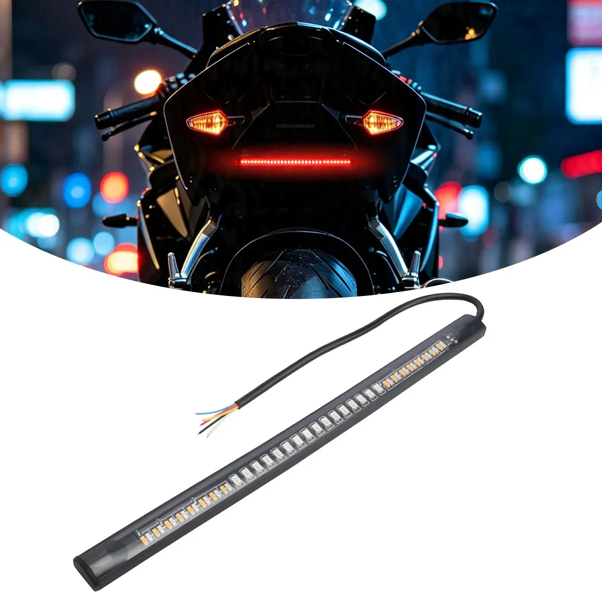 1pc Flexible 48 LED Motorcycle Light Bar Strip Red Amber Rear Tail Light Turn Signal Rear Brake Stop Bulb Lamp 12V