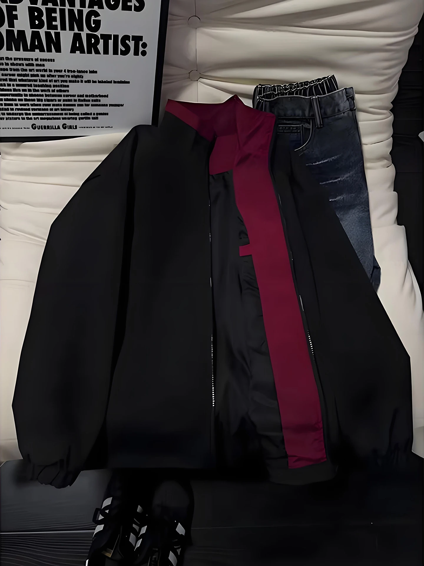 

Ретро-куртка-бомбер в американском стиле с цветными вставками, мужская, с воротником-стойкой, свободного кроя, для весны, модная, в стиле джинсов.