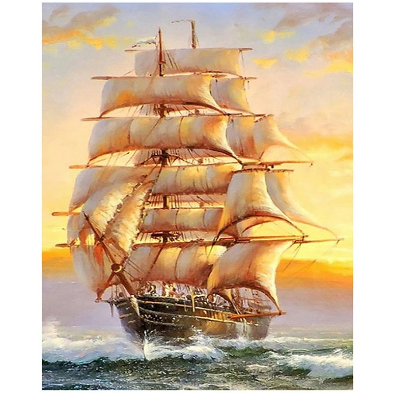 5D Diamond Embroidery Boat Landscape Handmade Diamond Painting Landscape Needlework Cross Stitch Home Decoration