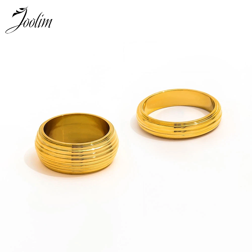 Joolim Jewelry Wholesale High End PVD Waterproof&Tarnish Free Fashion Designer Multi-line Band Stainless Steel Ring For Women