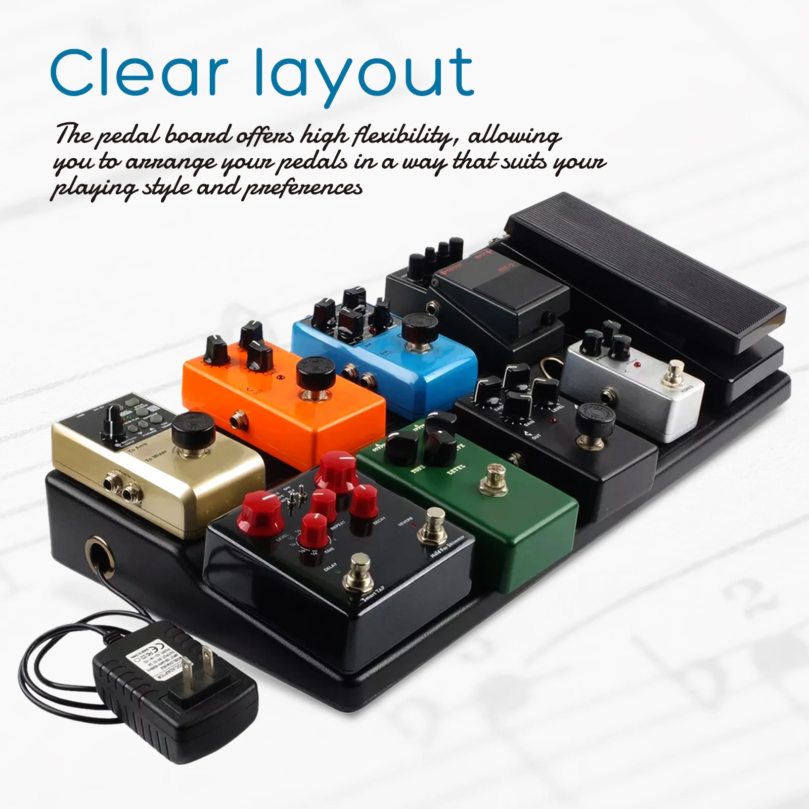 لوحة دواسة تأثيرات الجيتار رفيعة مقاس 14 × 5 بوصة، هيكل قوي مع تخزين إمداد الطاقة، تخطيط شفاف وإعداد كابل خالي من التشابك #4