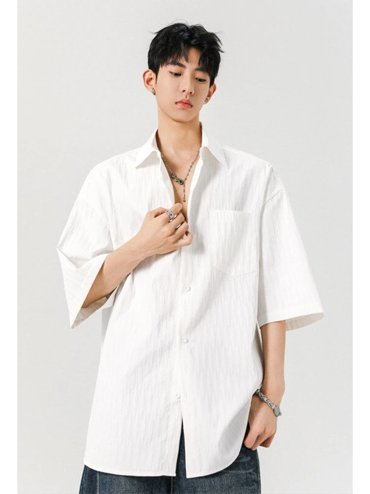 

White ort Sve Men's irt Youthful Sle Summer Breathable Loose Fit irt Teenage Trendy Five-Button down irt