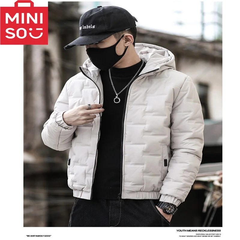 Giacca in cotone MINISO giacca invernale da uomo nuova versione coreana da uomo slim fit con cappuccio addensato alla moda di marca ins giacca di cotone casual verde