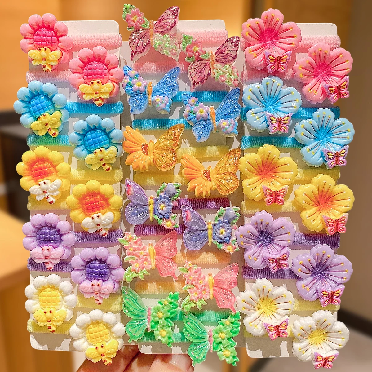 32Pcs Kids Floral Butterfly Hair Ties, Colorful Elastic Bands for Girls Braids