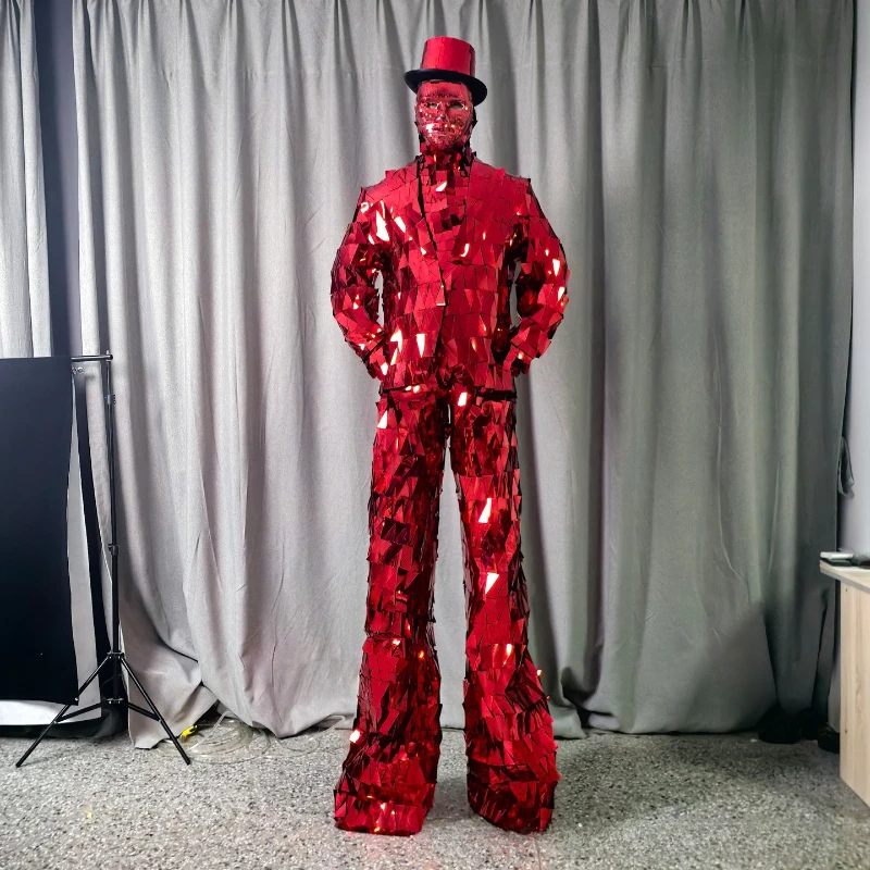 ชุดนักเดินไม้ค้ำกระจกสีแดง กระจกหนา ประดับเพชรระยิบระยับ สำหรับงานปาร์ตี้ บาร์ การแสดงบนเวที ชุดคอสเพลย์ฮาโลวีน