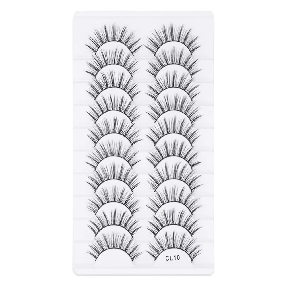 10 paires de faux cils entiers faits à la main, naturels, longs, 3D, en faux vison, sans cruauté, extensions de cils