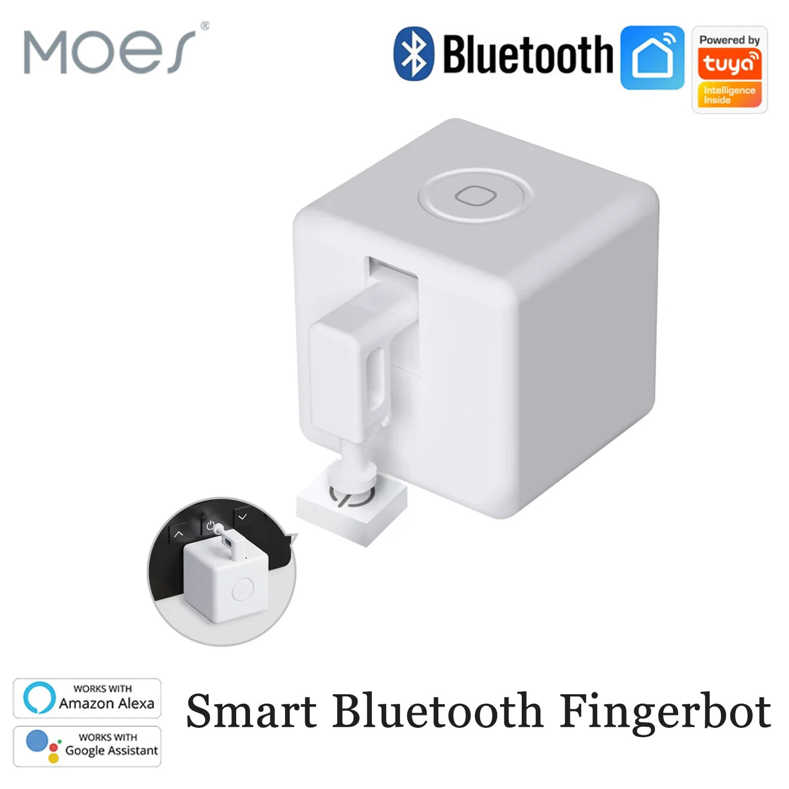 

MOES Smart New Bluetooth Fingerbot Button Pusher White and Black Tuya work with Smart Life App Voice Control via Alexa Need Hub